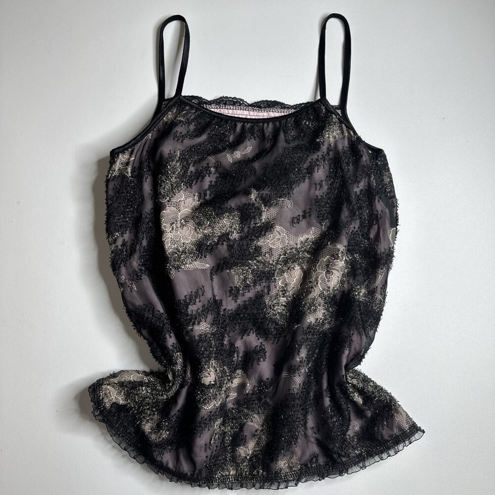 VTG Supermarket Women's Black Mesh Sheer Lace Camisole Top Cami Strappy Small - Picture 4 of 14